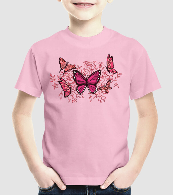 Fluturi cu flori model roz deschis pe tricou