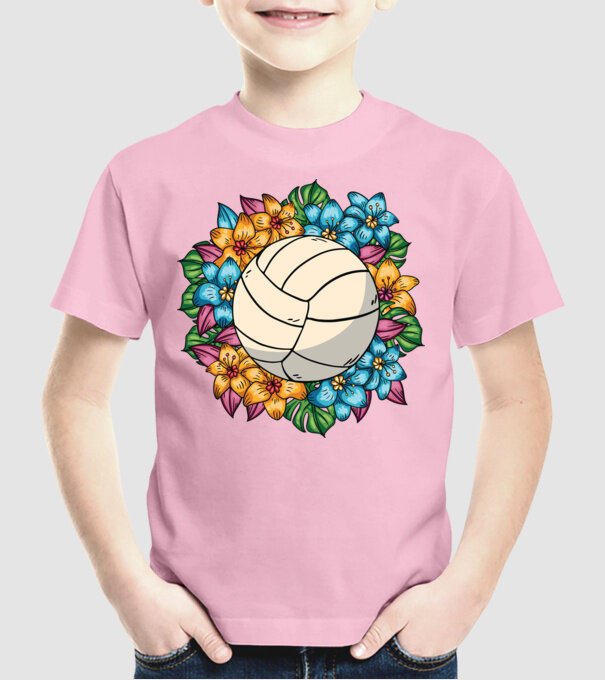 Minge de volei cu flori model roz deschis pe tricou
