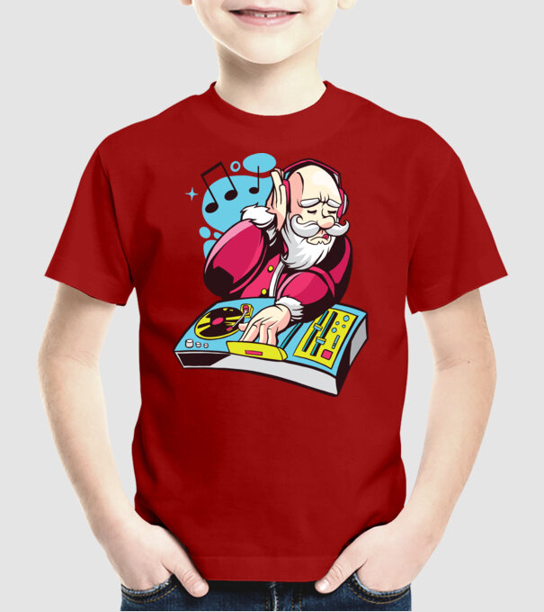 Moș Crăciun DJ model roșu pe tricou