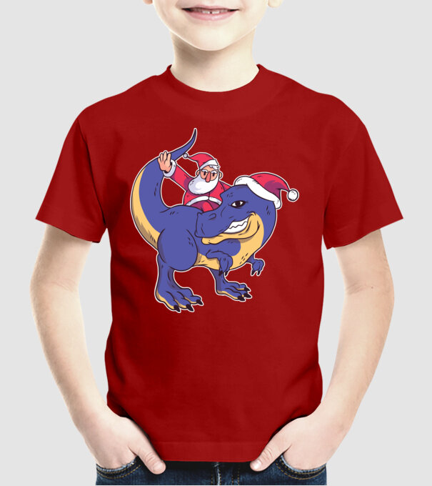 Santasaurus Moș Crăciun pe dinozaur model roșu pe tricou