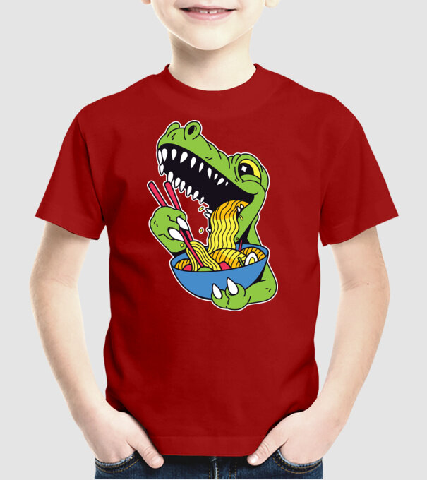 T-rex Ramen model roșu pe tricou