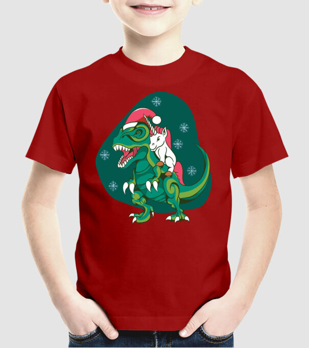 T-rex unicorn Crăciun model roșu pe tricou
