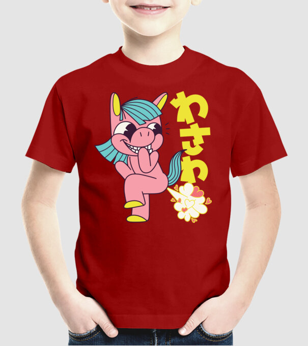 Bășică Unicorn model roșu pe tricou