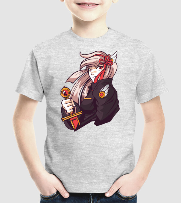fată Anime cu sabie model gri pe tricou