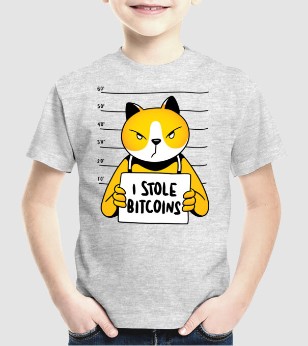 Pisică hoață Bitcoin model gri pe tricou