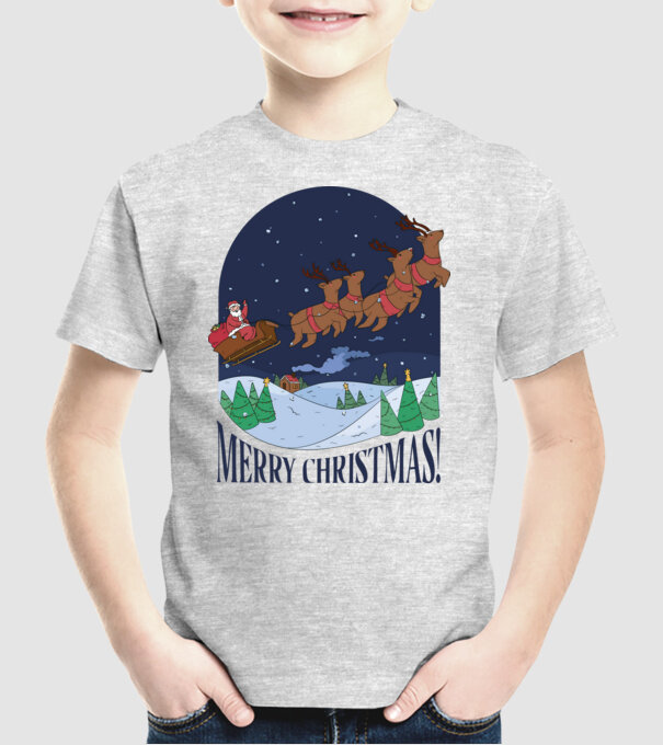 Crăciun Fericit Moș Crăciun cu reni model gri pe tricou