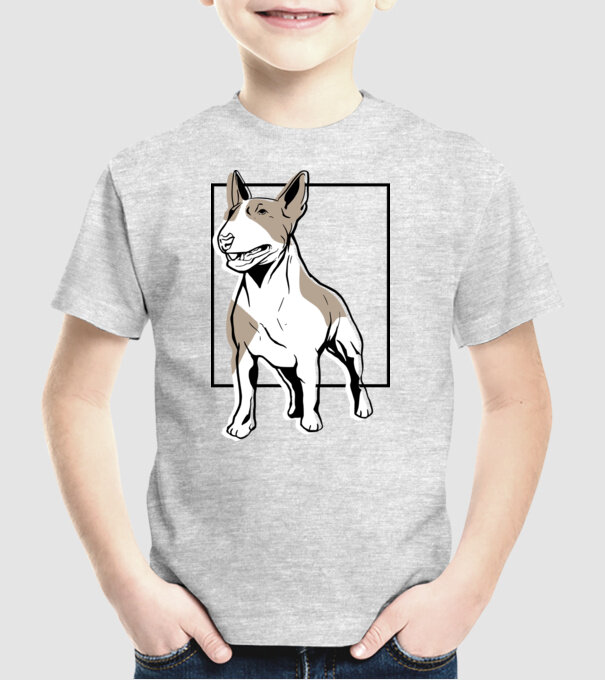 Tricou cu Câine Bull Terrier model gri pe tricou