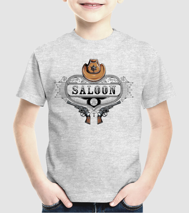 Cowboy saloon western model gri pe tricou