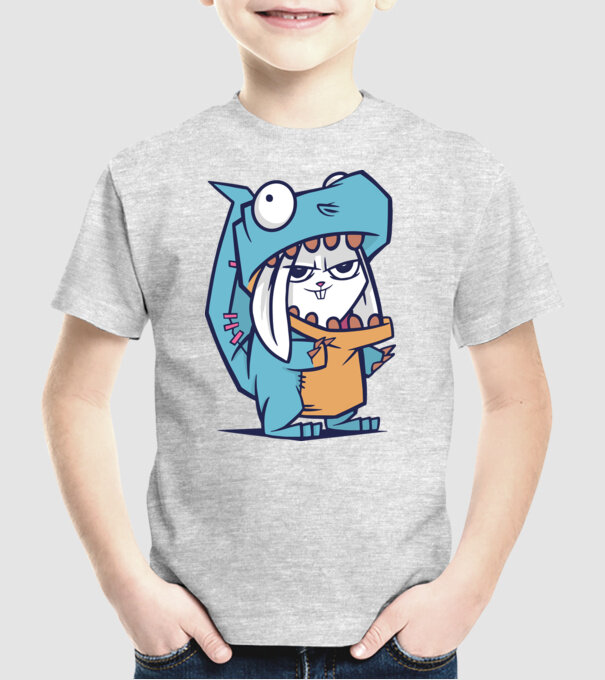 Costum de dinozaur model gri pe tricou