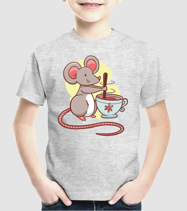 Șoarece cu ceai model gri pe tricou