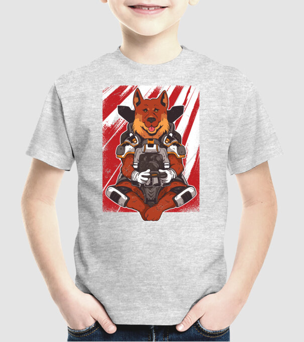 Gamer Ciobănesc german Apex model gri pe tricou