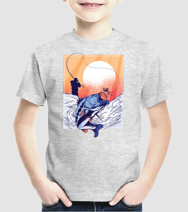 Tricou Pescar Retro model gri pe tricou