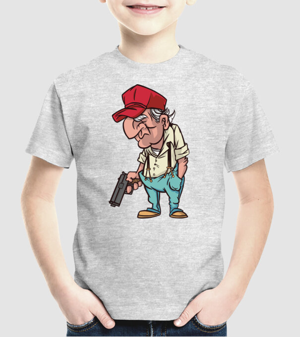 Bătrân cu armă model gri pe tricou