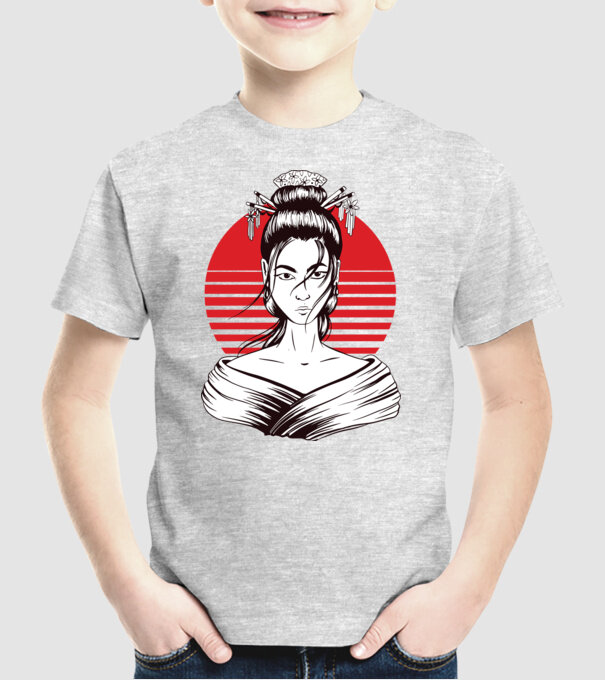 Geisha japoneză model gri pe tricou