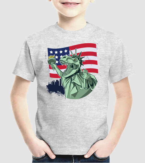 Liberty-Rex SUA Dinozaur model gri pe tricou