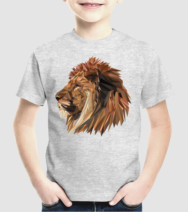 lion polygon model gri pe tricou