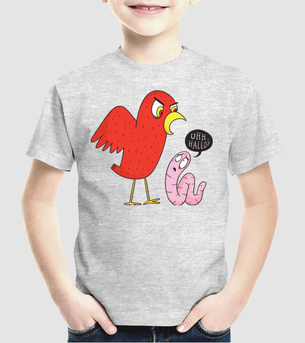 Pasăre cu vierme model gri pe tricou