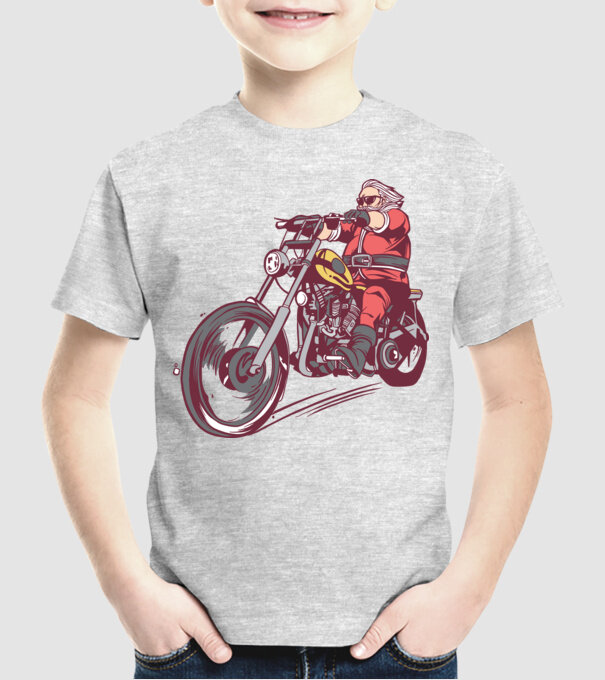 Moș Crăciun motociclist model gri pe tricou