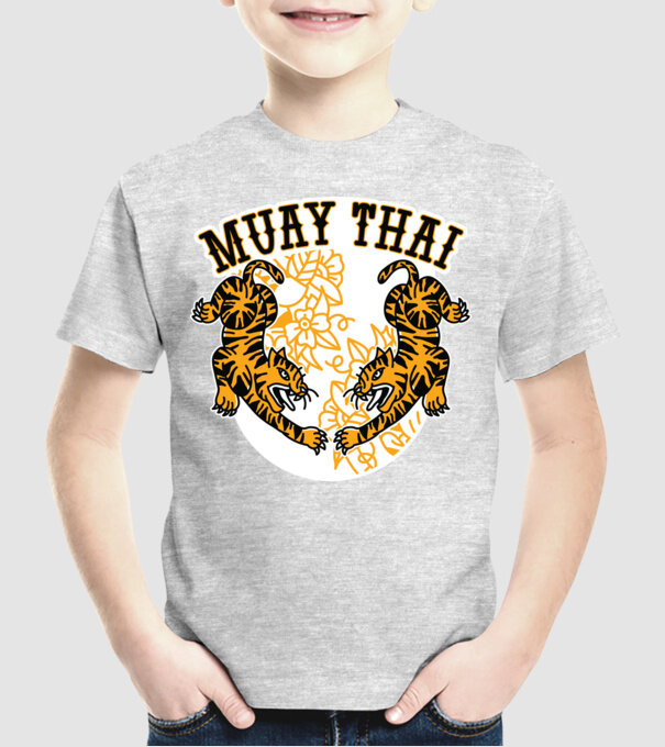 Tigri Muay Thai model gri pe tricou