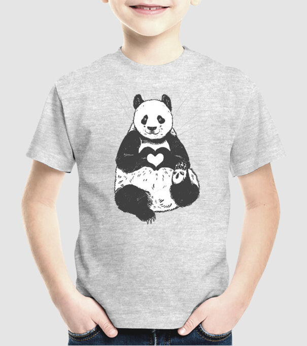 Inimă panda model gri pe tricou