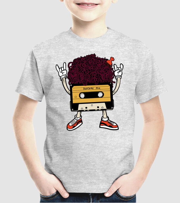 Casetă retro cu păr afro model gri pe tricou