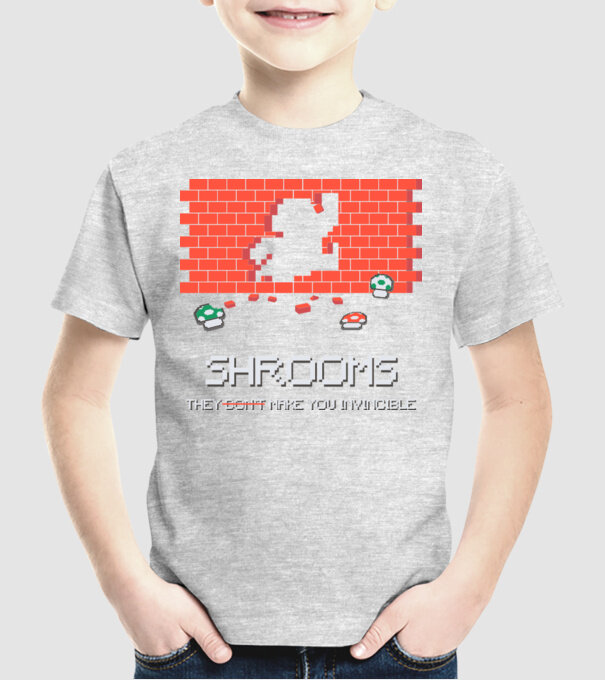 Shrooms - They make you invincible Mario model gri pe tricou