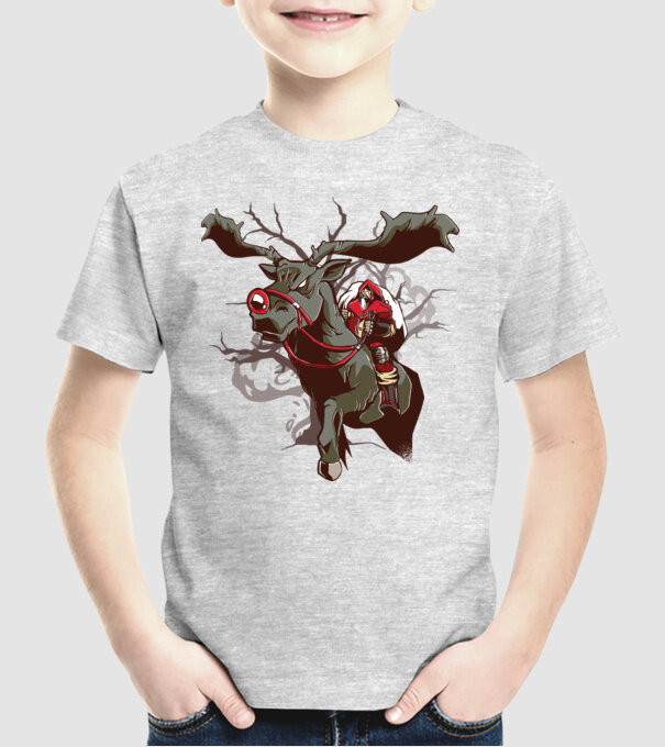 Cavaler Moș Crăciun pe ren model gri pe tricou
