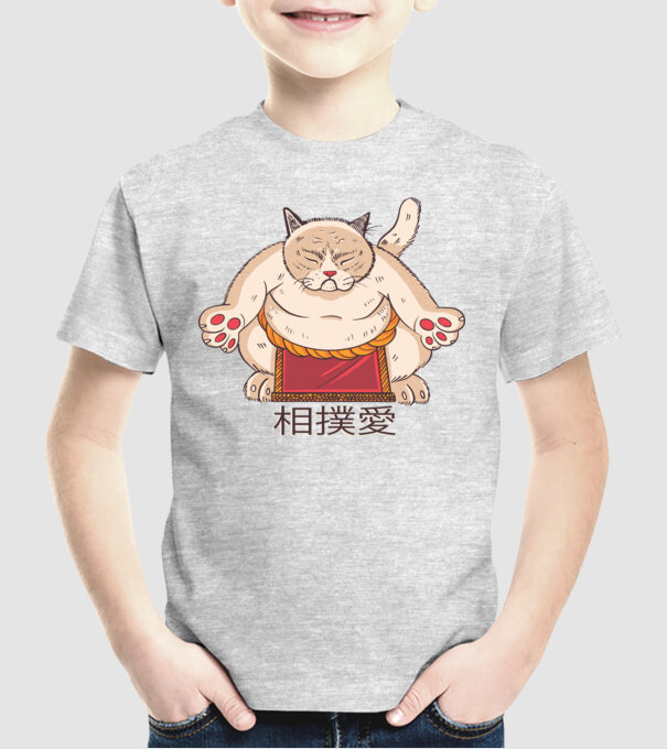 Pisică Sumo model gri pe tricou
