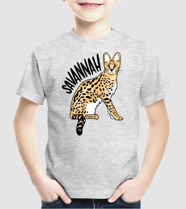 Pisică Savannah model gri pe tricou