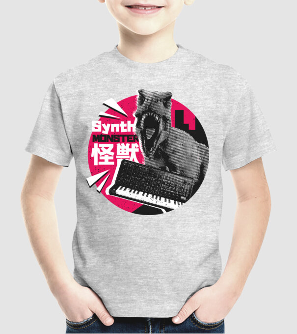 Dinozaur sintetizator model gri pe tricou