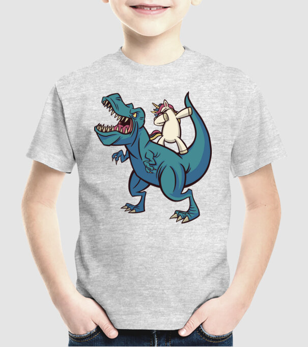 Unicorn DAB T-rex model gri pe tricou