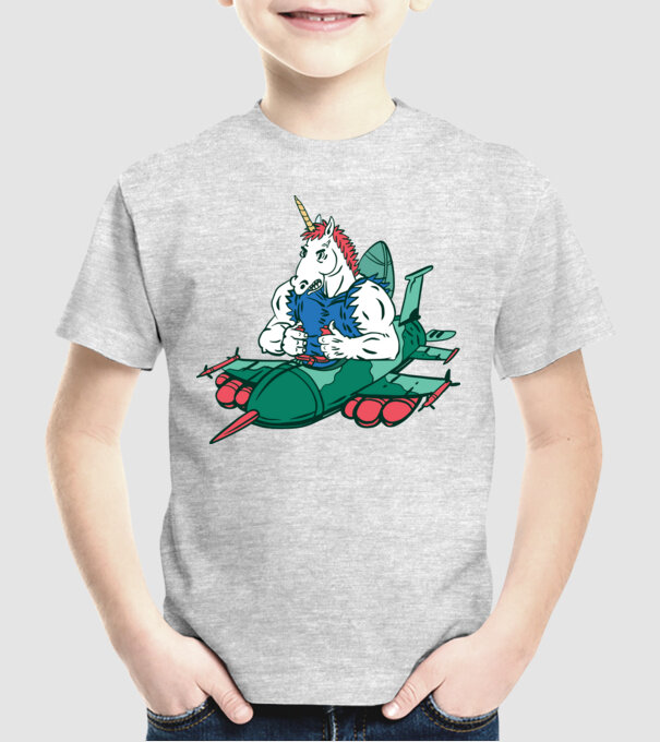 Unicorn Avion de vânătoare model gri pe tricou