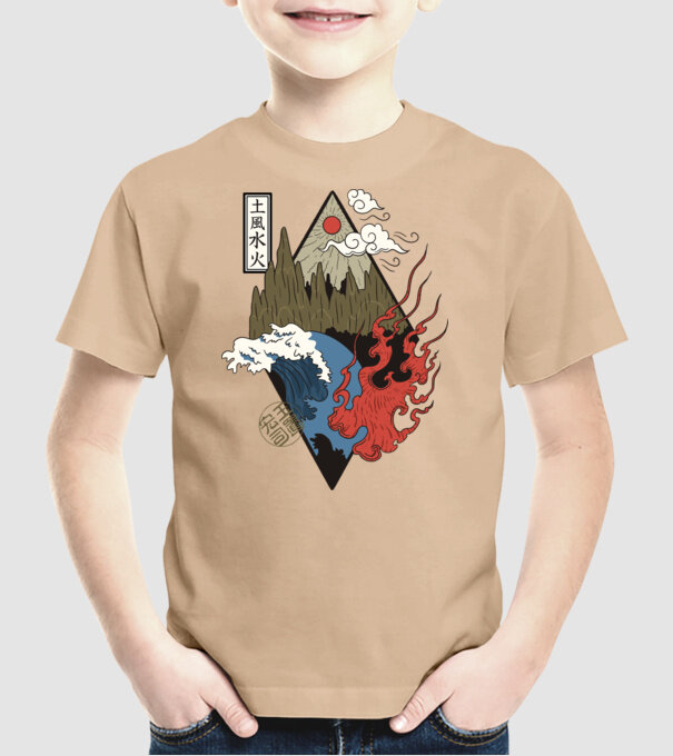4 Elemente - Foc, Apă, Pământ, Aer model nisipiu pe tricou