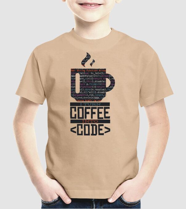 Transform cafeaua în cod - tricou programator model nisipiu pe tricou