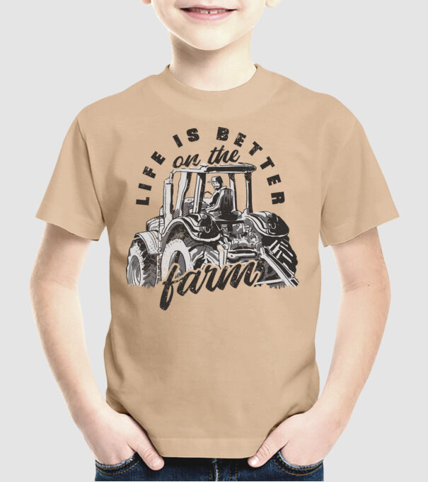 Viața este mai bună la fermă cu tractor model nisipiu pe tricou