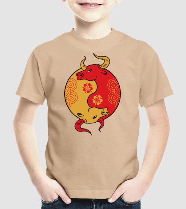 Bivol Yin Yang model nisipiu pe tricou