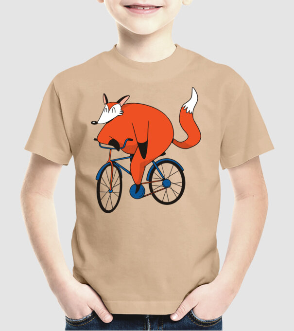 Vulpe cu bicicletă model nisipiu pe tricou