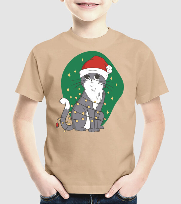 Pisică drăguță de Crăciun model nisipiu pe tricou