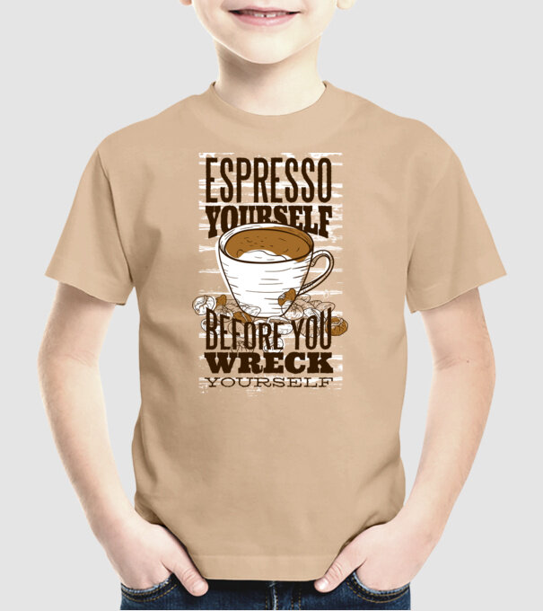 Espresso Yourself cu Cafea model nisipiu pe tricou