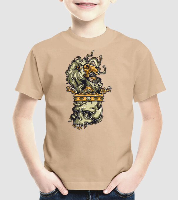 Half Lion Half Skull model nisipiu pe tricou