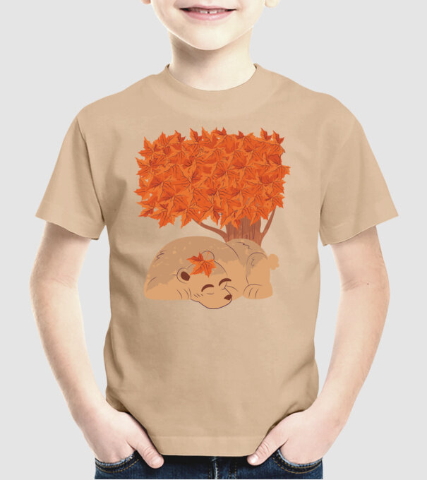 Urs de toamnă model nisipiu pe tricou