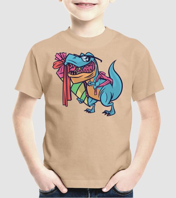 Elev T-rex model nisipiu pe tricou