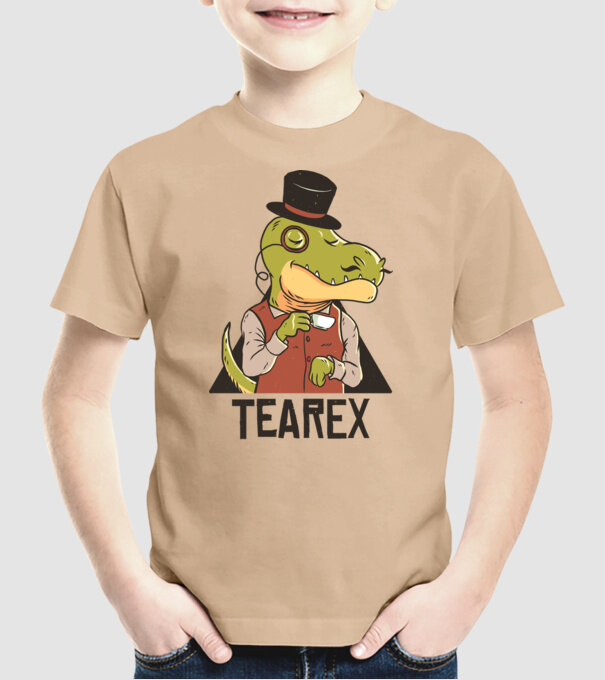 Tea Rex dinozaur cu ceai model nisipiu pe tricou