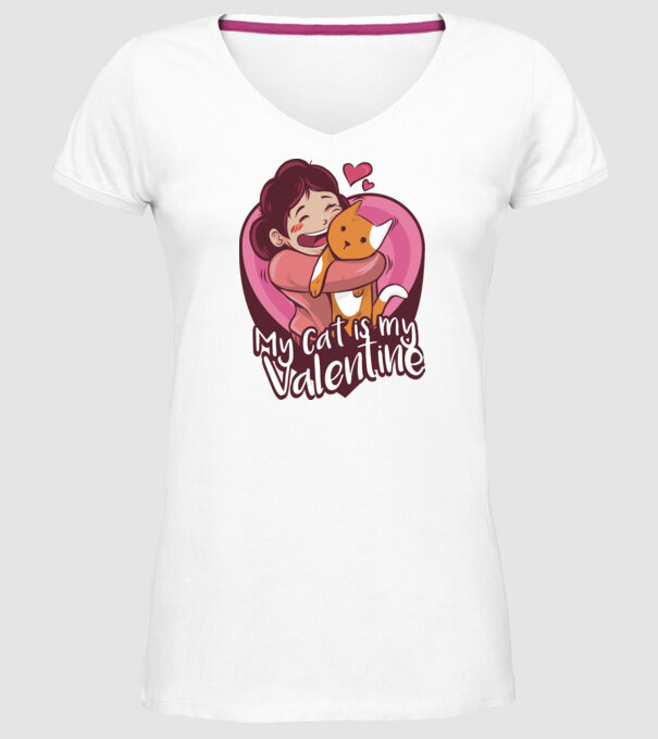 'Pisica mea este dragostea mea Tricou drăguț pentru Valentine''s Day' model alb pe tricou