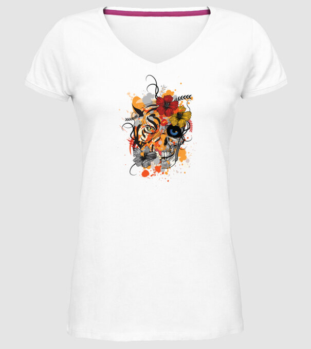 Craniu de tigru abstract model alb pe tricou