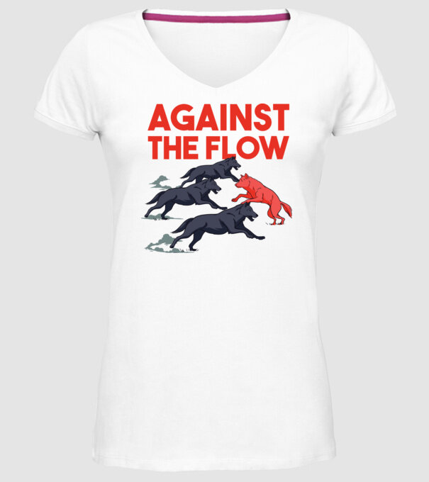 Against the flow - Împotriva curentului model alb pe tricou