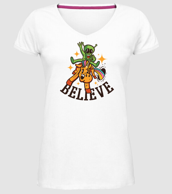Unicorn Alien model alb pe tricou