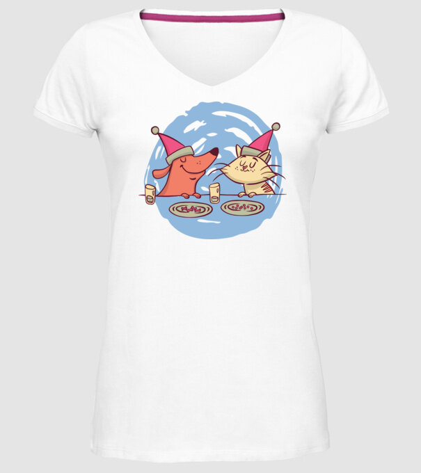 Petrecere de Crăciun animale model alb pe tricou