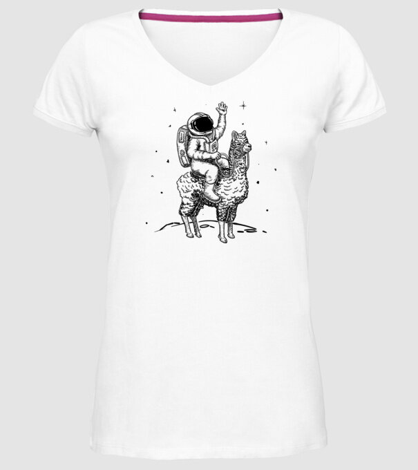Alpaca Astronaut model alb pe tricou