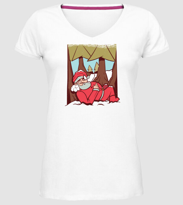 Moș Crăciun dormind model alb pe tricou